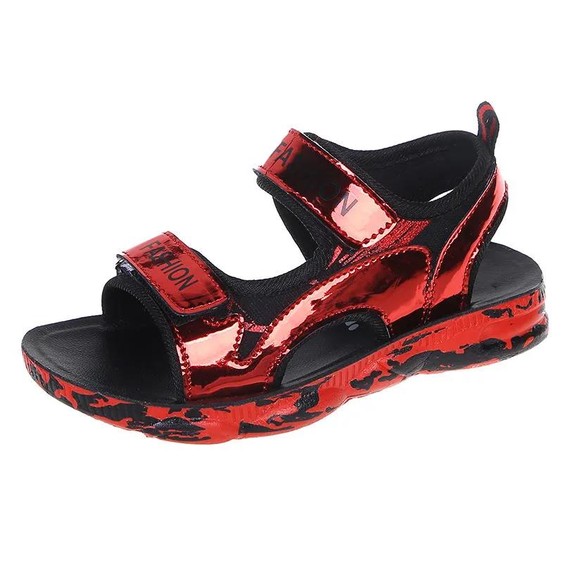 Summer Leisure Sandals Boys and Girls Fashion All-match Non-slip Black and Red Striped Student Sandals