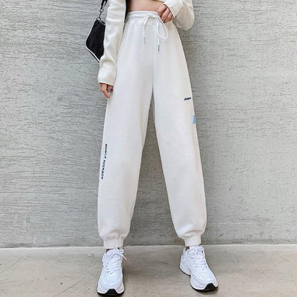 Cotton White Sports Pants Women's Spring and Autumn Models Loose and Thin Casual Pants Women's Harem Pants Women's Health Pants
