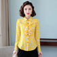 Women's Spring and Autumn Chiffon Shirt Loose Sweet Long Sleeve Printed Top