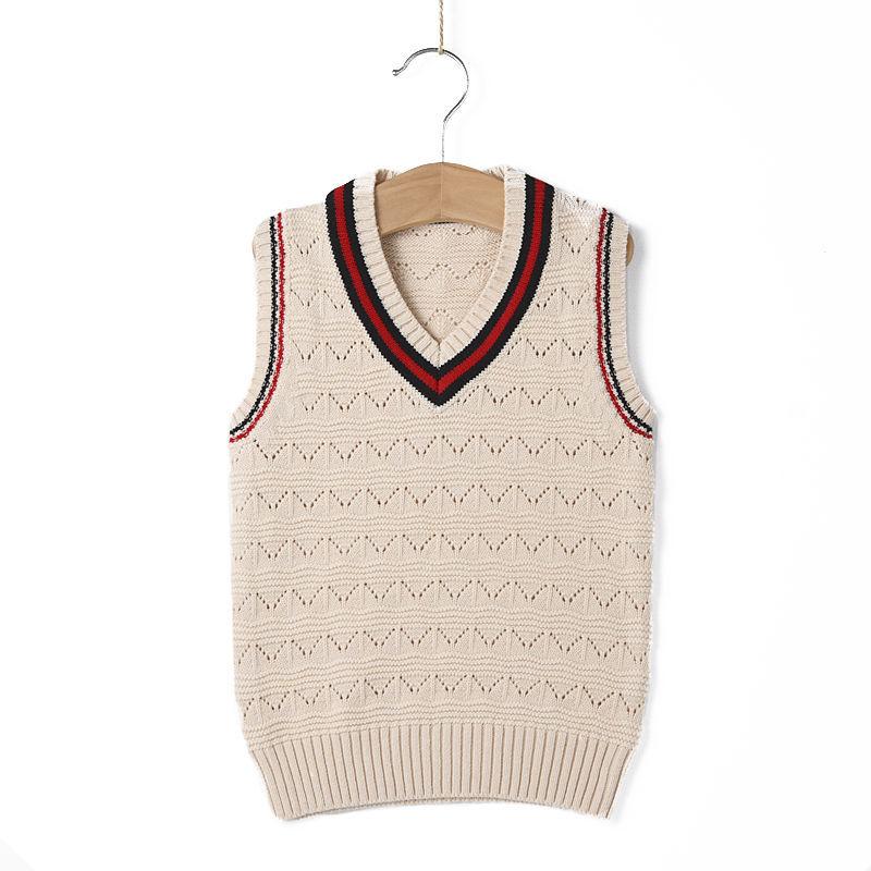 Knitted Baby Vest Children's Checker Printed Vest Boys Knitted V-neck Vest Fall/ Winter Outwear
