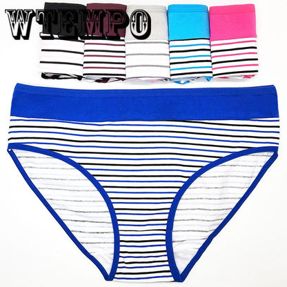 WTEMPO 6 Pcs/Lot plus size Women Panties Cotton Female Underwear Sexy Briefs Lingerie Striped Print