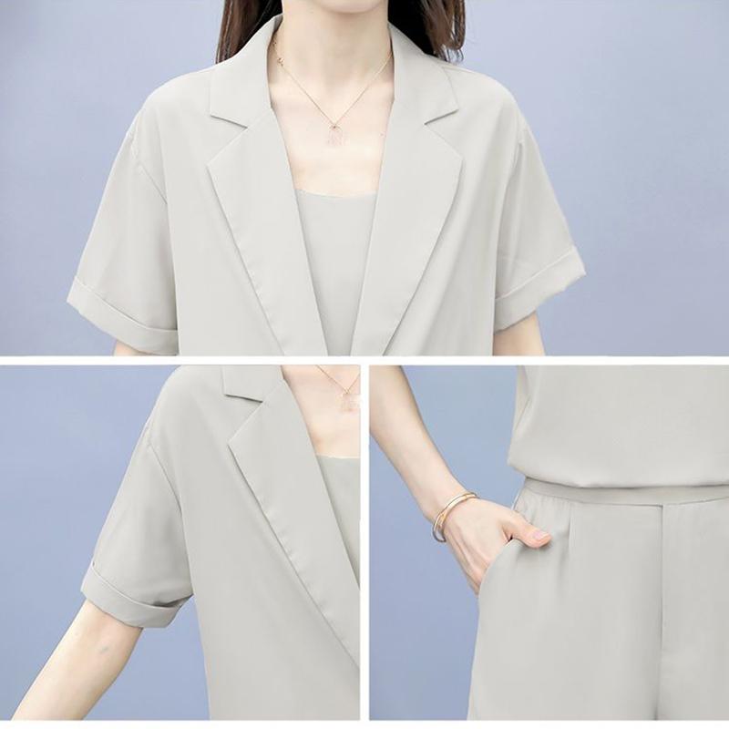 Suit Shorts Suit Women's Casual Temperament Three-piece Suit Short-sleeved Suit Jacket Shorts Suit Lining Casual Work Wear