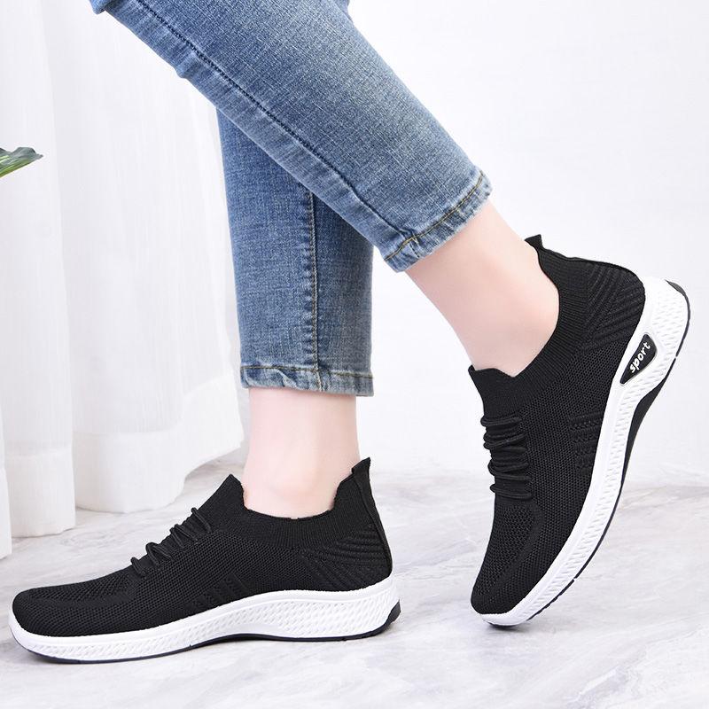 Women's Single Shoes Stretch Mesh Cotton Casual Breathable Sneakers Lazy One-legged Soft-soled Cloth Shoes