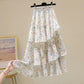 Printed Pattern Half-length Skirt Summer Floral Irregular Ruffled Wild A-line Super Fairy Cake Skirt Female Cute Skirt Fabric Light and Breathable