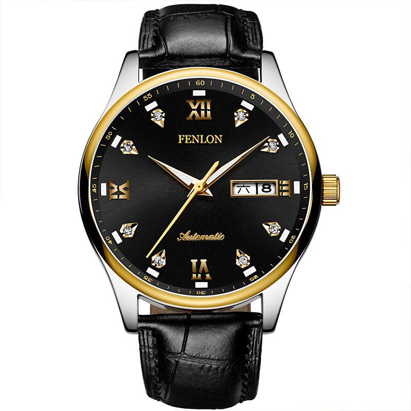 Automatic Self Wind Mechanical Luminous Stainless Steel Genuine Leather Strap Classic Men Watch