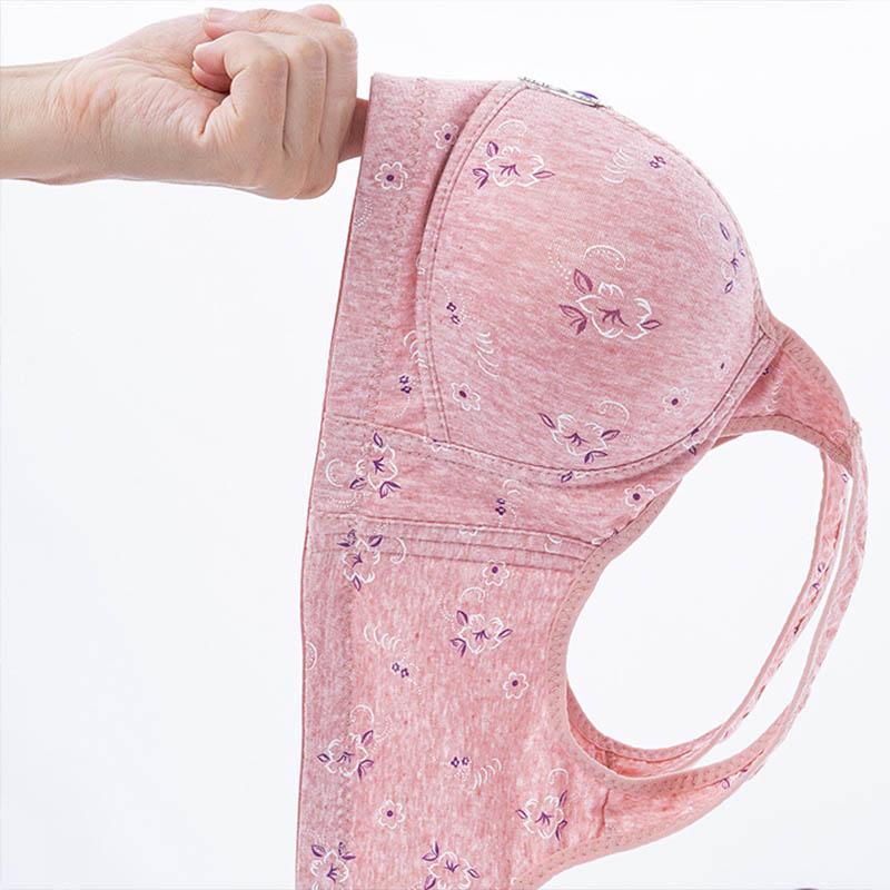 Women's Thin No Steel Ring Soft Fabric Comfortable Tank Top Support Adjustable Glossy Pendant Printed Back Four Row Buckle Anti-Sagging Bra