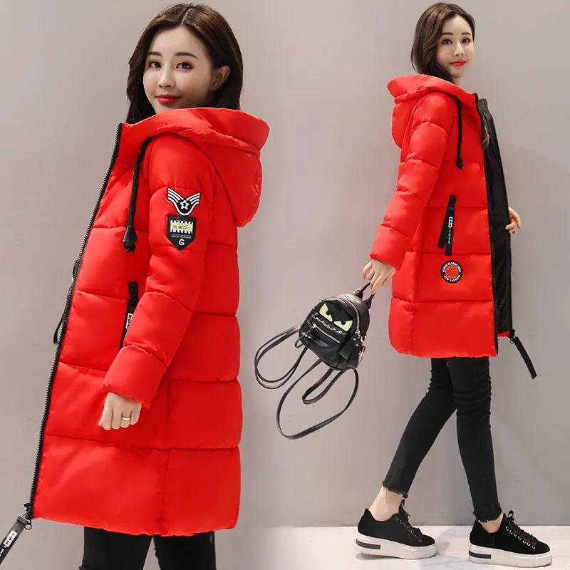 Winter Down Jacket Thick Cotton Padded Hooded Jacket Women's Loose Plus Size Parka Mid-length Coat