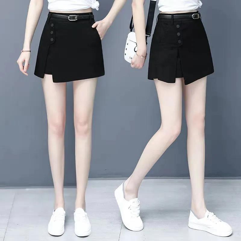 Women's Elastic Waist Casual Shorts Spring and Summer High Waist Shorts Thin and Versatile Wide-leg Pants Skirt
