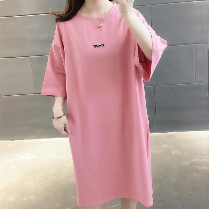 Long Split Back Bow Women Dress Girl Loose O-Neck Batwing Sleeve Casual T-shirt Dress Big Loose