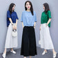 Cotton and Linen Large Size Loose Round Neck Short-sleeved Shirt Casual Wide-leg Pants Two-piece Fabric Lightweight Breathable Large Size Ladies Suit