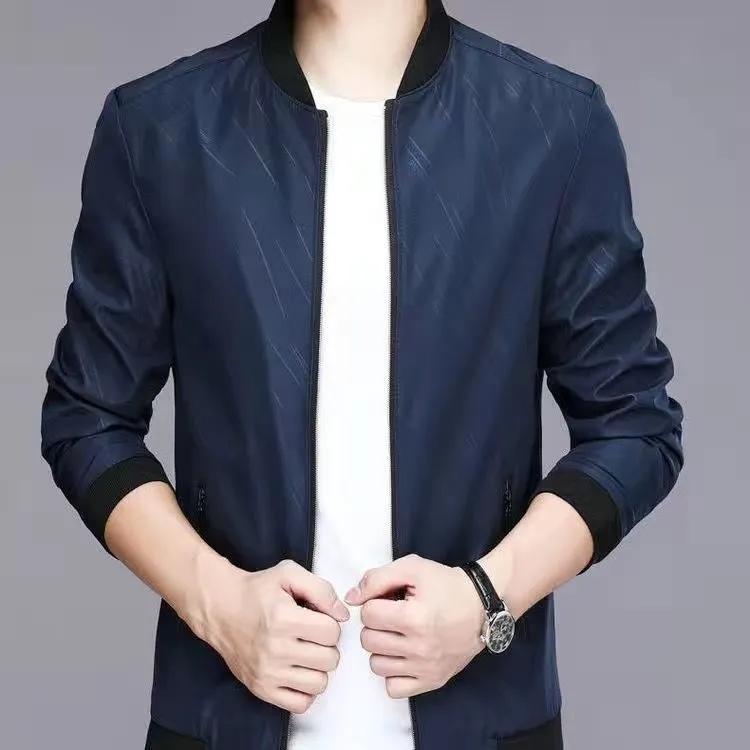 Men's Spring and Autumn Stand Collar Thin Coat Plaid Casual Slim Jacket Middle-aged High Quality Baseball Uniform Jacket