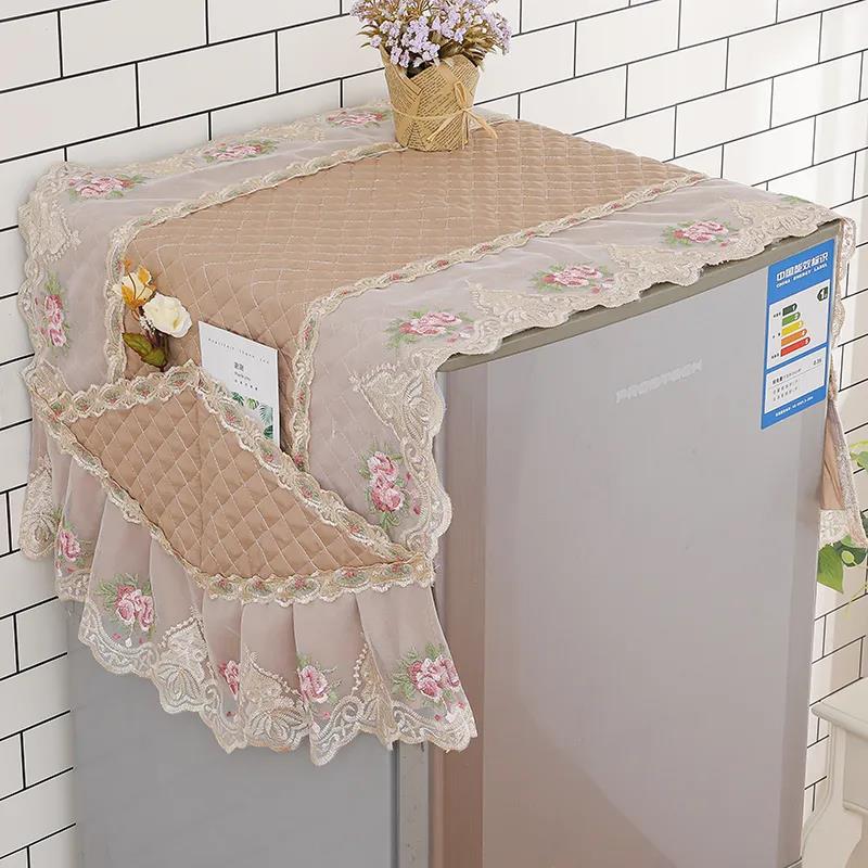 Refrigerator Cover Universal Cover Towel Refrigerator Dust Cover Thick Lace Edge Refrigerator Hanging Bag