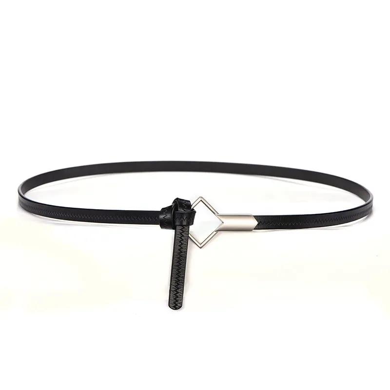 Ladies Leather Decorative Belt Knotted Cowhide Dress Thin Belt Korean Skirt Belt Girls Belt Decorative Belt