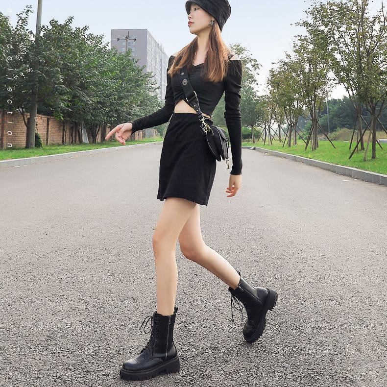 Winter Boots Women Shoes Black Ankle Boots Platform Gothic Booties Leather Fur Boots Plush Warm Botas Fashion Designer