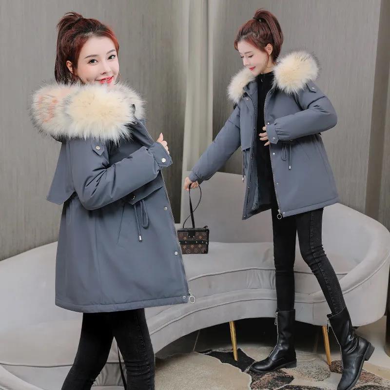 Winter Women's Cotton Jacket Jacket Mid-length Large Fur Collar Plus Down Jacket Thickening Plus Down Jacket