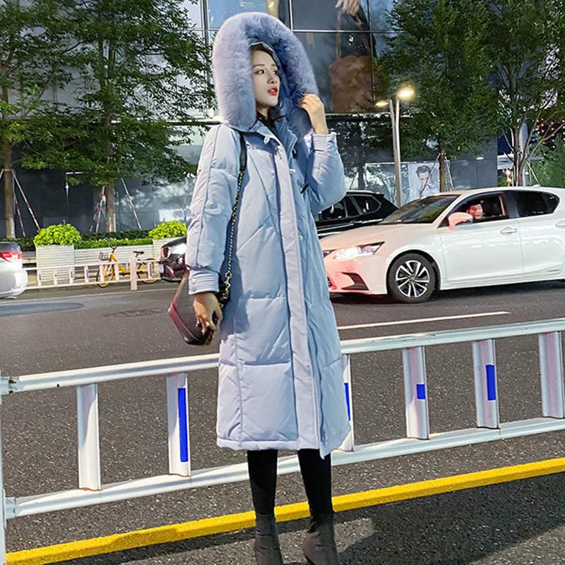 Hooded Down Jacket Women Long Thick White Duck Down Jacket with Real Fox Fur Collar Warm Winter Coat