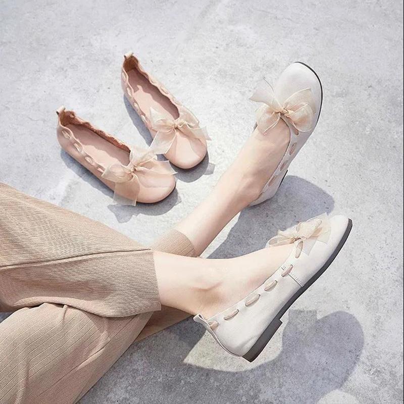 Single Shoes Women's Shallow Mouth Flat Soft and Comfortable Non-slip All-match Women's Flat Leather Shoes Lightweight Non-slip