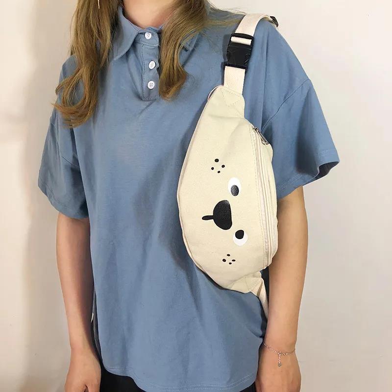 Korea Ins Cute Soft Sister Girl Heart-chested Bag Female Japanese Harajuku Cartoon Bear Student Waist Bag Childlike Small Bag