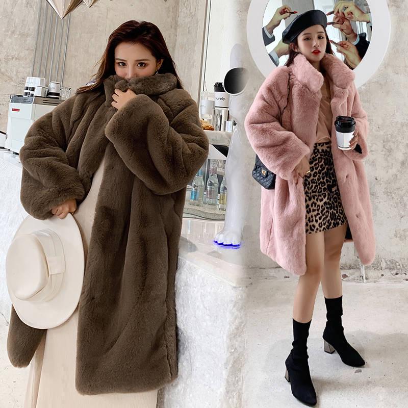 Women's Faux Fur Coat Solid Loose Soft Rabbit Fur Coat  Winter Casual Coat  Female Outwear Overcoat