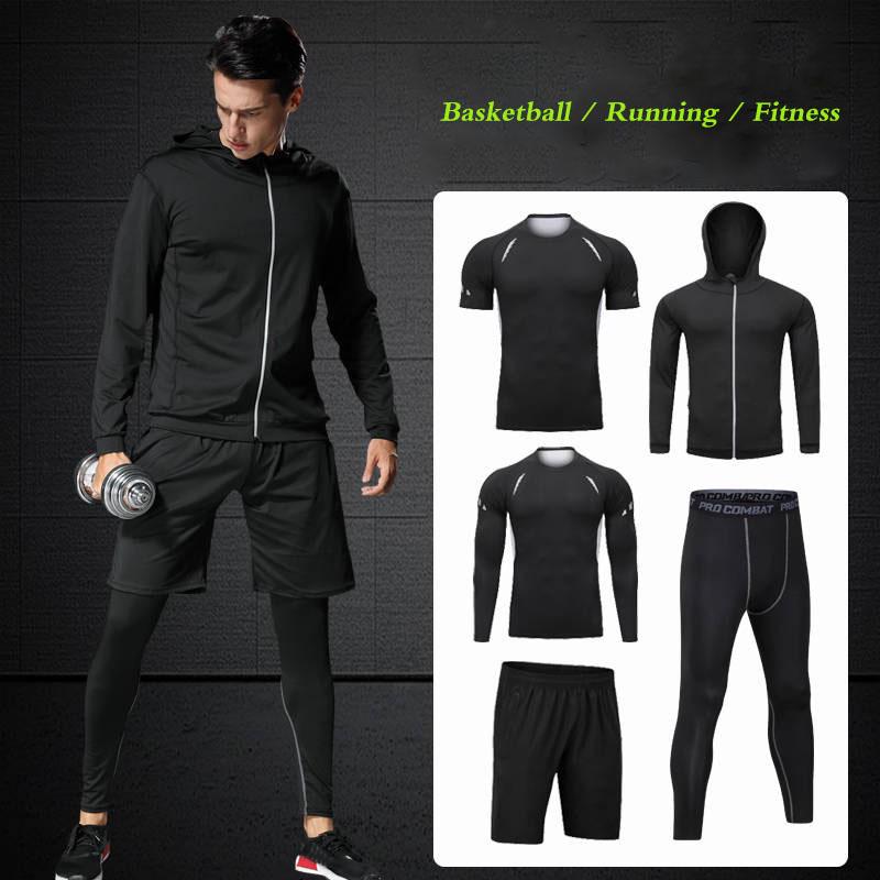 5pcs Men's Gym Workout Sports Suit Fitness Compression Clothes Running Jogging Sport Wear Workout