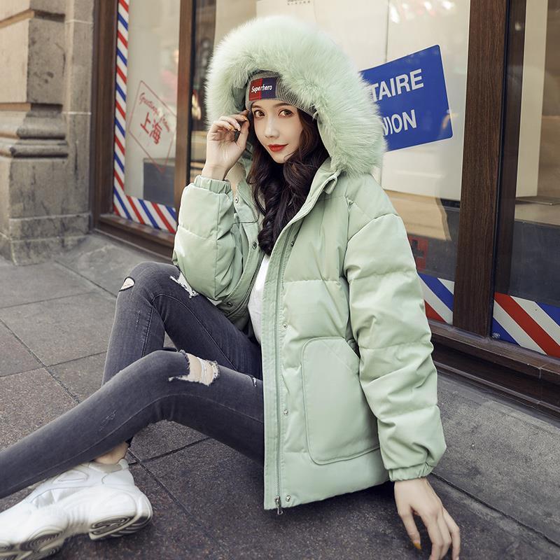Fashionable and Trendy Short Fur Collar Women's School Overcomes Winter Thickening Plus Velvet Windproof and Warm Loose Down Cotton Jacket