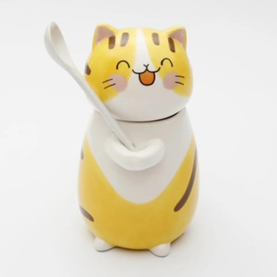 New Cute Cat Ceramics Coffee Mug with Spoon Creative Hand Painted Drinkware Milk Tea Cups Novelty Gifts