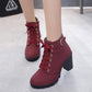 Winter Women Boots PU Leather Fashion High Heels Boots Women Lace-up Martin Shoes Woman