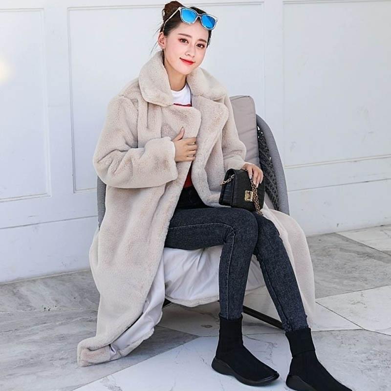 Winter Imitation Rabbit Fur Long Suit Collar Fur Coat Loose Warm Casual Temperament Ladies Windbreaker