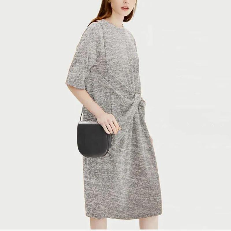 New Spring and Summer Women's Fashion Casual Twist Round Neck Loose Large Waist Dress