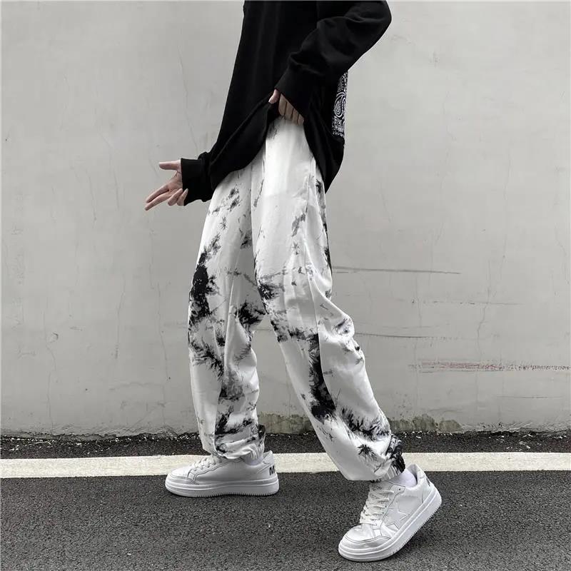 Tie-dyed Cow Pants Male Handsome Oversize Casual Trousers National Tide High Street Hip-hop Wide-leg Pants