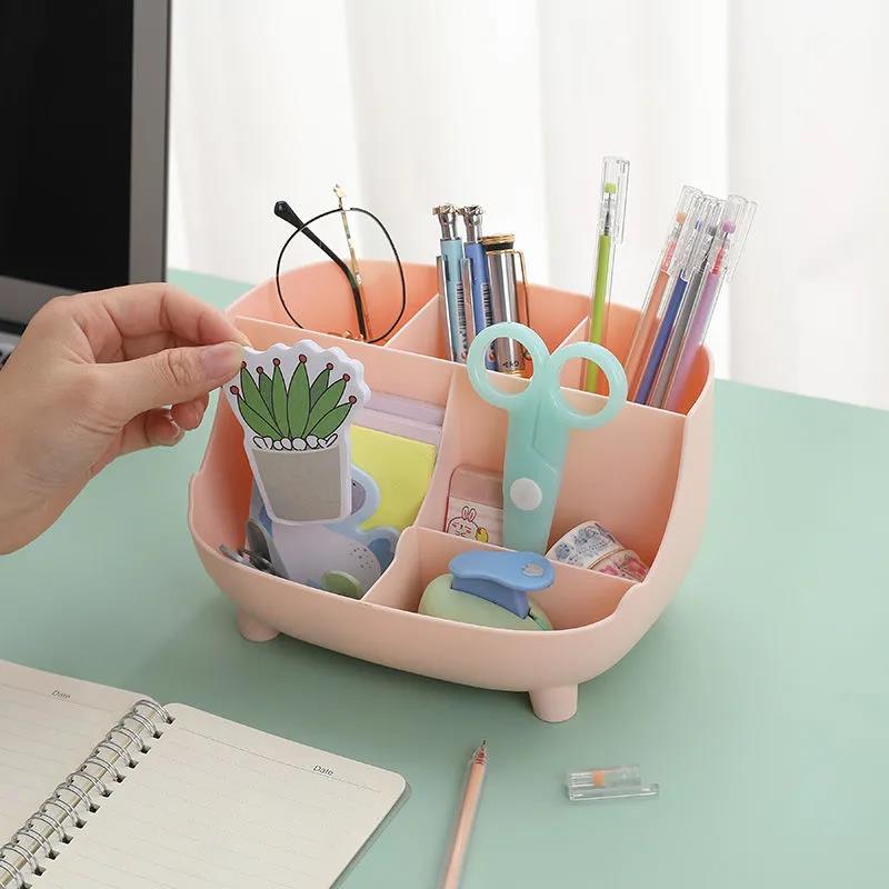 Nordic 6 Grid Oblique Insert Creative Pen Holder Multifunctional Desktop Decoration Ornaments Cosmetic Brush Pen Bucket Storage Box