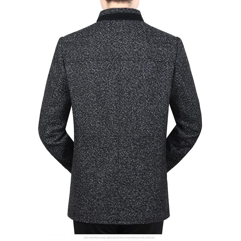 Men's Autumn and Winter Wool Plus Velvet Padded Jacket Stand-collar Casual Jacket Male Warm Thick Coats Mid-length Thick Coat Black Grey Outerwear