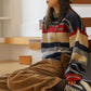 Autumn  Winter Retro Casual Color Striped Sweater Female Student Loose Fashion Round Neck Long Sleeve Sweater Coat