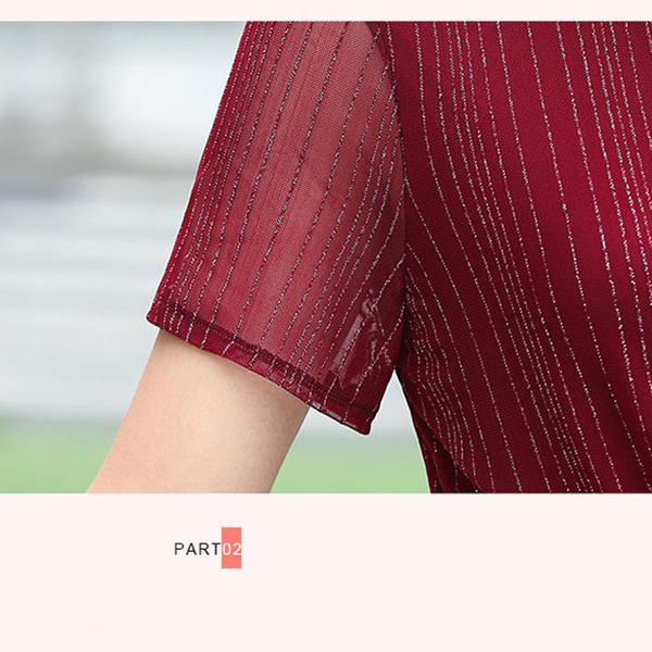 XL-XXXXXL Women's Summer Dress Middle-aged Mother Chiffon Veil Short Sleeve V-Neck Printing Mid-length Daily Wear