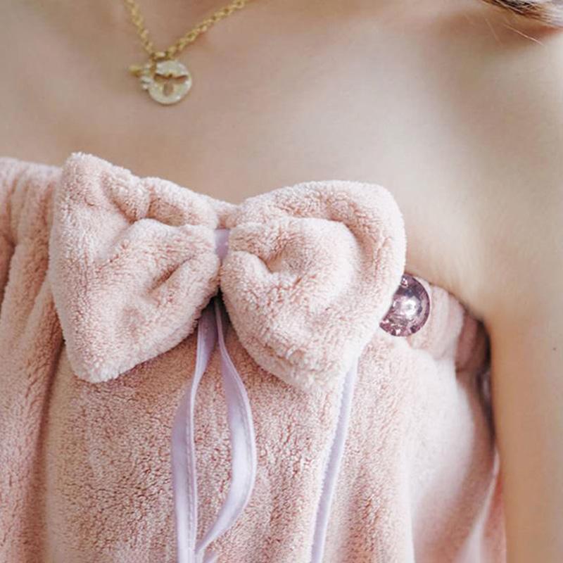Bath Towel + Hair Band Two-piece Female Cotton Absorbent Non-linting Bath Skirt Can Wear Sexy Tube Top Bathrobe Soft Flannel Fabric