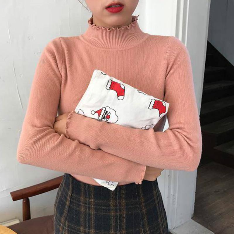 Half Turtleneck Slim Bottoming Shirt Women Autumn Winter Long-sleeved Solid Color Sweater