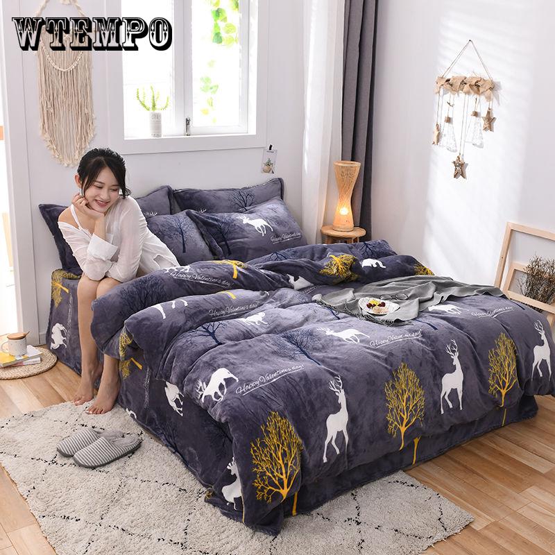 Bedding Set Soft Velvet Flannel Duvet Cover Thick Bedspread Bed Sheet/Linen Pillowcase