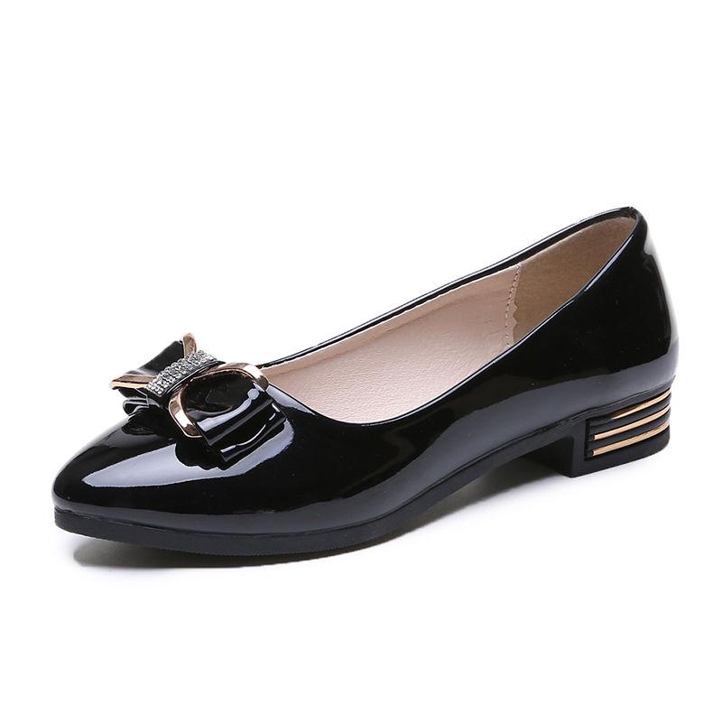 Shiny Leather Shoes Flat Shoes Women's Single Shoes Work Shoes Pointed Toe Low-heeled Comfortable Women's Leather Shoes Lightweight