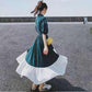 Mid-calf S-XL T-shirt Dress with Belt Loose Turn-down Collar Casual Irregular Ruffle Hem Dress