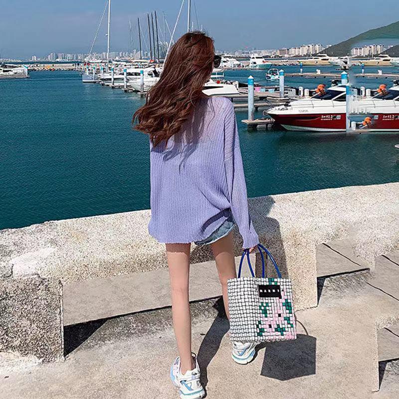 Thin Blouse Women's Summer Western Style Age-reducing Ice Silk Sweater Design Sense Long-sleeved Sunscreen Top