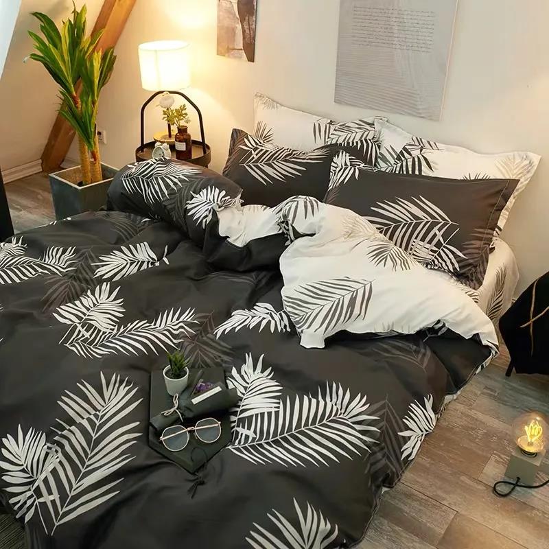 Nordic Pastoral Fresh Green Banana Leaf Sheet Four-piece Set Spring and Autumn Quilt Cover Three-piece Student Dormitory