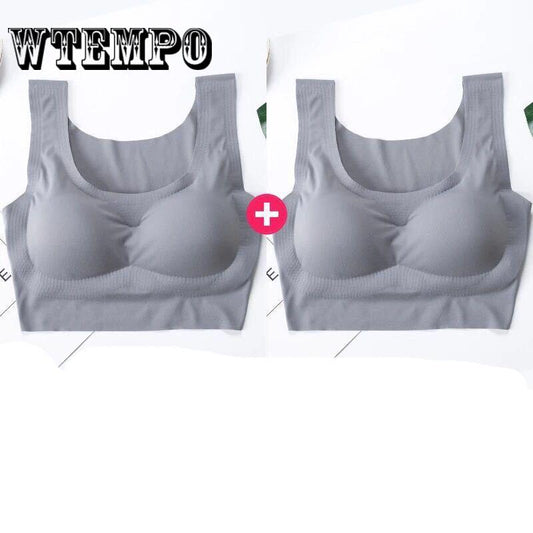 2 Piece Sone-piece Seamless Underwear Women Without Steel Ring Gathered  Sleep Sports Vest