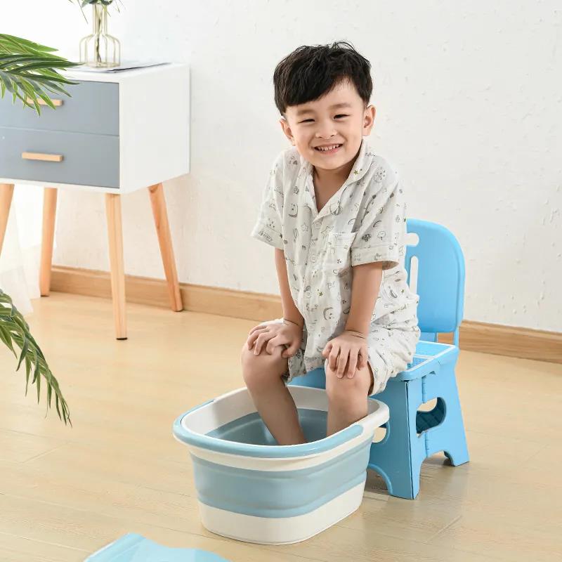 Household Folding Foot Bath Barrel for Children with Lid Foot Bath Barrel Heightening Massage Foot Barrel Plastic Foot Basin Dormitory Health