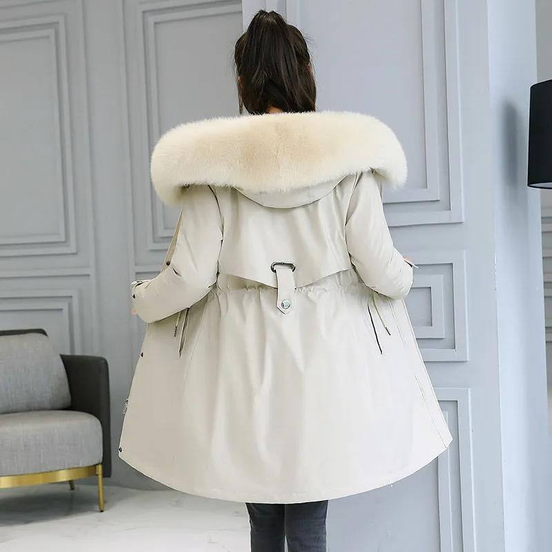 Pai Overcome The Padded Coat Women's Mid-length Plus Size Thick Warmth-keeping Slim-fitting Cotton-padded Jacket Plus Velvet Windshield Cotton Jacket