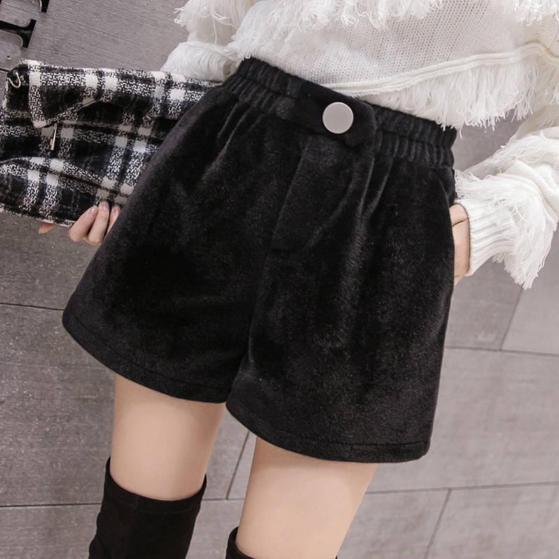 Autumn Winter Street Short High Waist Vintage Party Wide Leg Pants Casual Short Pant Female Pocket