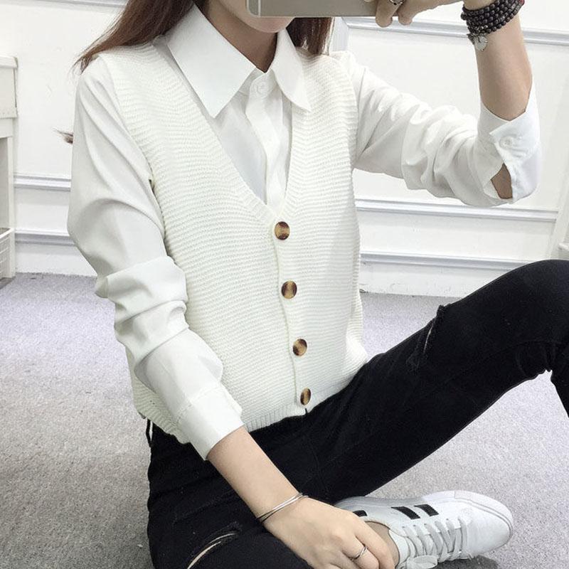 Spring and Autumn Knitted Loose Vest Sleeveless Cardigan Sleeveless Sweater V-neck Short Women's Top