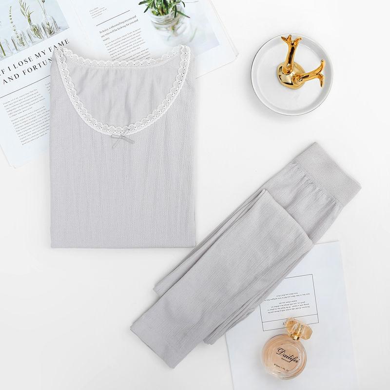 Women Winter Autumn Thermal Underwear Lace O-neck Female Tight Suit Thicken Windproof Comfortable Soft Lining Long Sleeve High Elasticity Tracksuit
