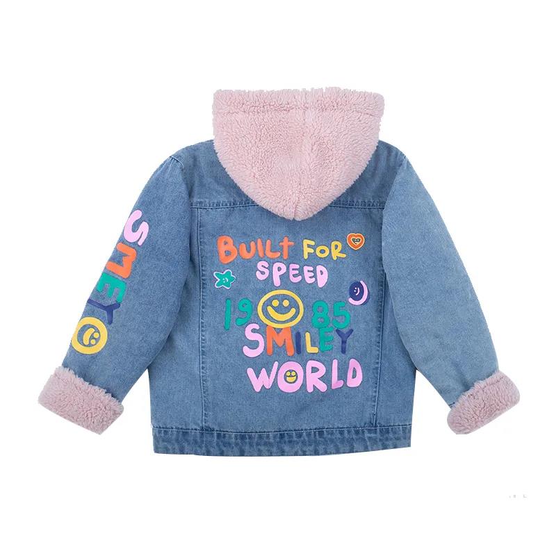 Girls Winter Denim Jacket Plus Velvet Thick Windproof Warm Top