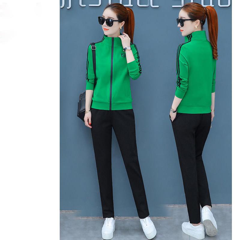 Joker Long-Sleeved Casual Sweatshirt Set Large Size Spring And Autumn Women's 2pcs Set