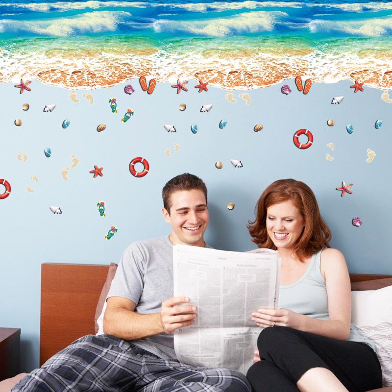 [Wall sticker ]Blue Beach Waterproof Wall Stickers Home Decoration Living Room Bedroom Kitchen Bathr